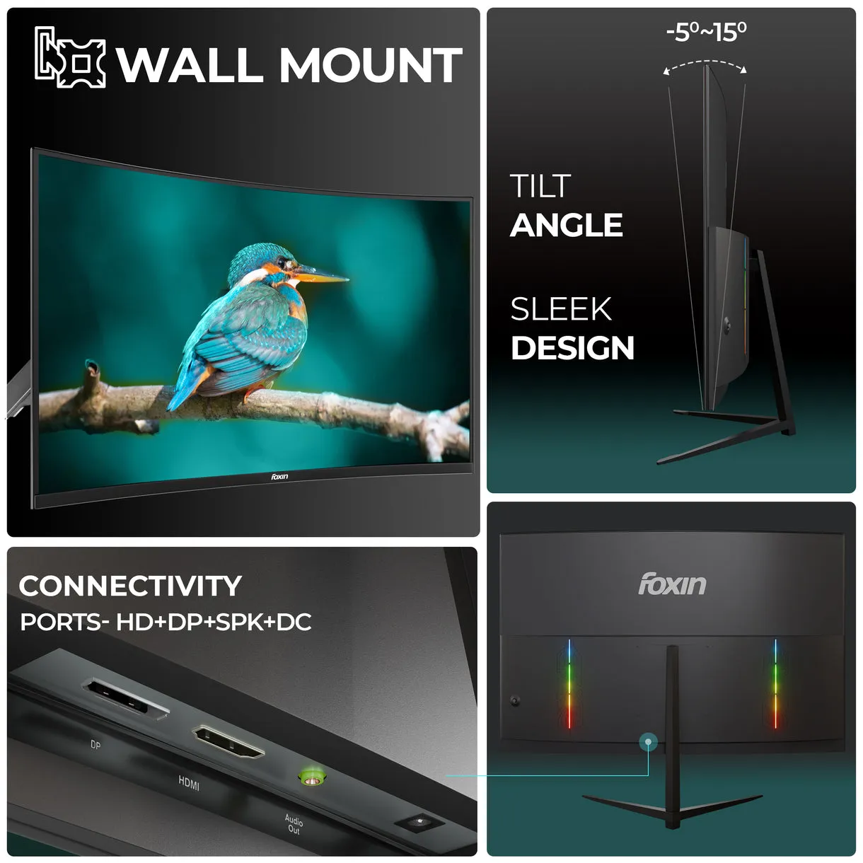 Foxin LED Monitor 32" Curved FHD IPS 200Hz with HDMI | DP | Speaker (Phantom 32) view 6